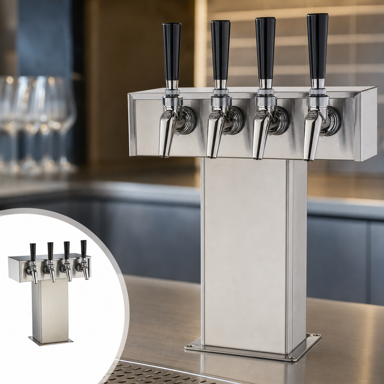 Product image #4 for Perlick 3780-4W-304SS 4-Faucet 304 Stainless Steel Tee Tower (Countertop, Air-Cooled)