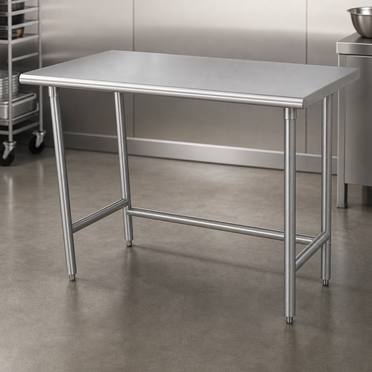 Product image #4 for Advance Tabco 84-Inch x 30-Inch 16-Gauge 304 Stainless Steel Work Table with Open Base and Crossrails