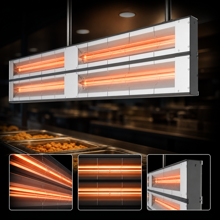 Product image #4 for Hatco Glo-Ray Max Watt 144-Inch Lighted Dual Infrared Strip Heater, Aluminum, 3-Inch Spacer