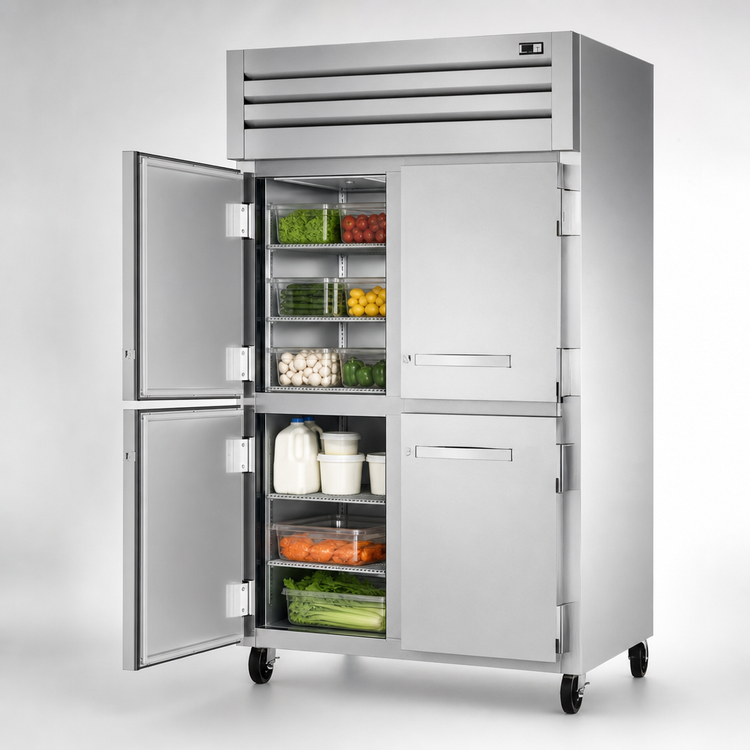 Product image #4 for True SPEC SERIES Two-Section Reach-In Refrigerator with 4 Half Stainless Steel Doors, Top-Mounted Self-Contained Refrigeration