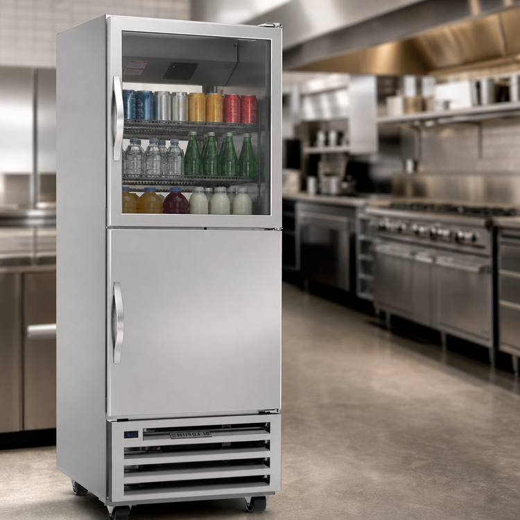 Product image #4 for Beverage-Air RID18HC-HGS One-Section Pass-Thru Refrigerator with Half-Solid Half-Glass Doors, Bottom-Mount, 18.38 Cu. Ft.