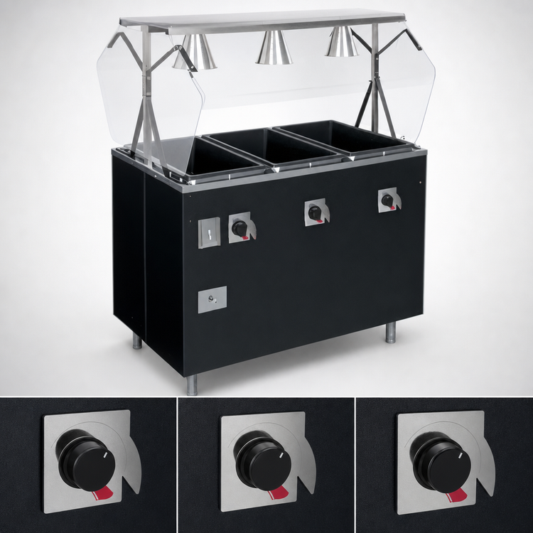 Product image #4 for Vollrath 2-Series Affordable Portable Deluxe 3-Well Mobile Hot Food Station with Sealed Wells and Breath Guard
