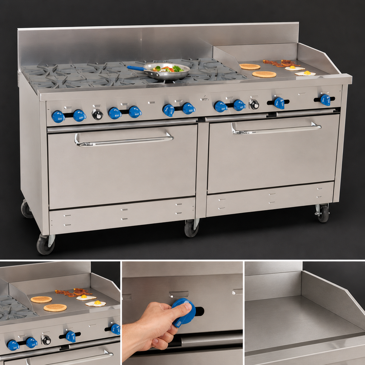 Product image #4 for Comstock-Castle 72-Inch Commercial Gas Range with 8 Star Burners, 24-Inch Griddle, and 2 Ovens