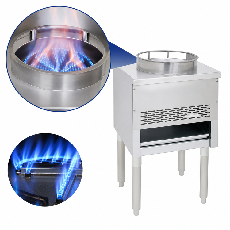 Product image #3 for CookRite Floor Model Single Bowl Gas Wok Range with 16-Inch Wok Ring, Stainless Steel, 110,000 BTU