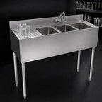 Thumbnail image #4 for Krowne Silver Series 18-43R Three-Compartment Stainless Steel Underbar Bar Sink with Left Drainboard, 48-Inch Wide, Faucet Included