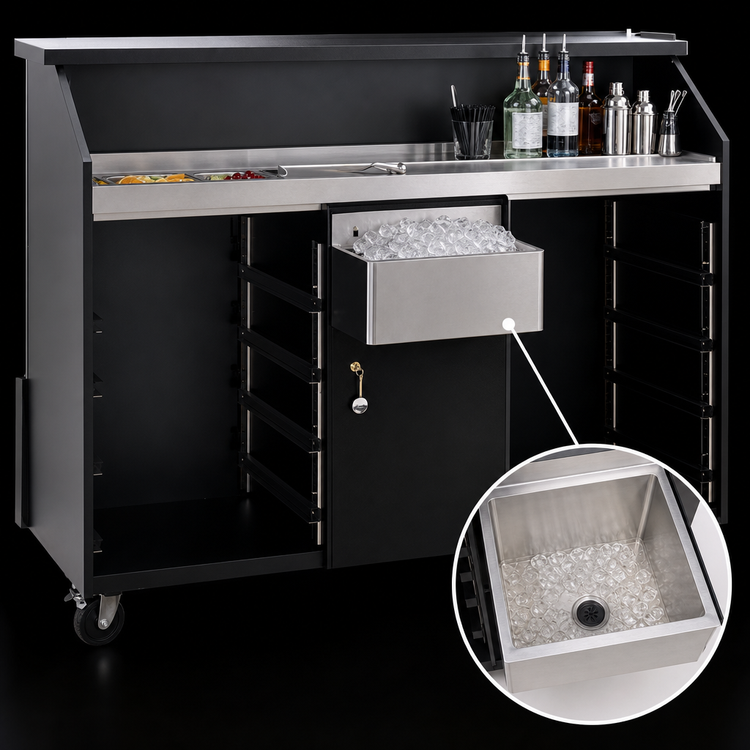 Product image #4 for Deluxe 63-Inch Indoor Portable Bar with Ice Bin, Speed Rails, and Locking Cabinet
