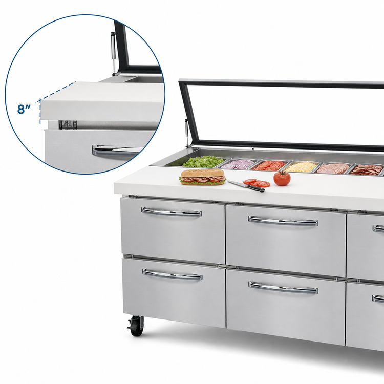 Product image #4 for Mighty Top SW72N30M-HGL-D 72" Three-Section Sandwich Unit with Hinged Glass Lid