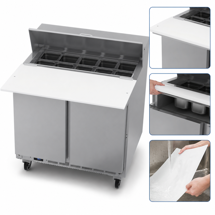Product image #5 for Beverage-Air SPE36HC-10C 36-Inch Two-Door Sandwich Prep Table With 17-Inch Cutting Board and 10-Pan Top