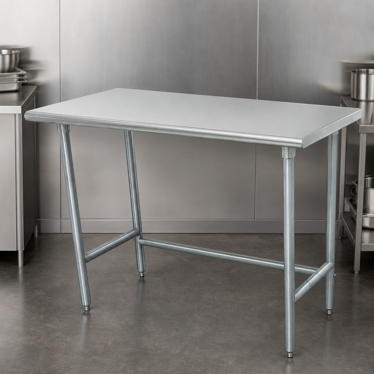 Product image #4 for Advance Tabco Special Value Series 84" x 24" Flat Top 430 Stainless Steel Work Table with Galvanized Open Base