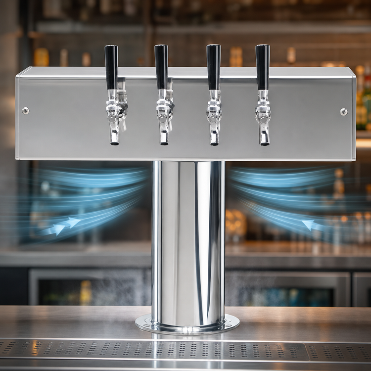 Product image #4 for Micro Matic DS-354-PSS T-Style Countertop Air-Cooled Draft Beer Tower, 4 Faucets, Polished Stainless Steel