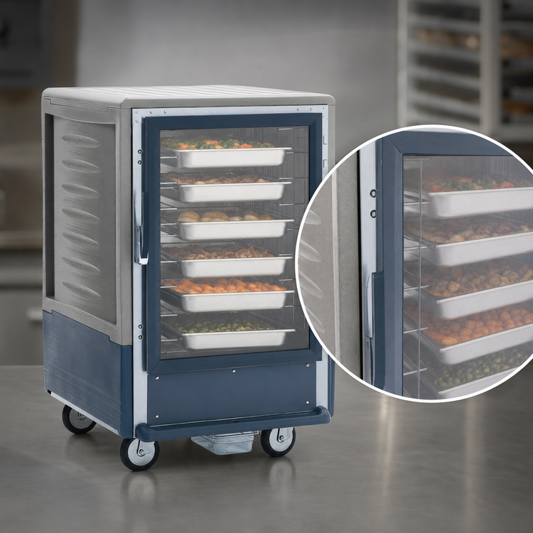 Product image #4 for Metro C5 3 Series Half-Height Mobile Heated Holding Cabinet with Gray Insulation Armour, Clear Polycarbonate Door, and Lip Load Slides