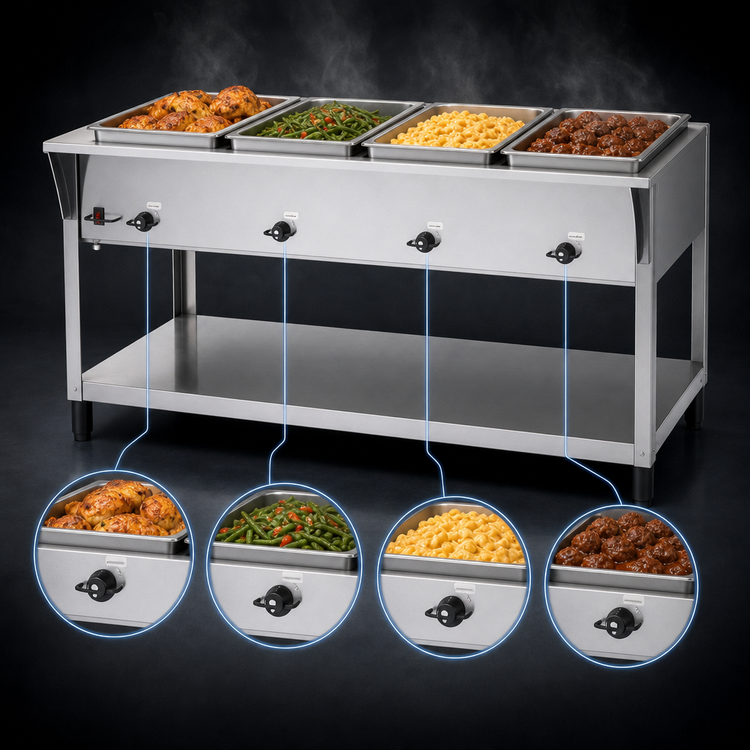 Product image #4 for Vollrath ServeWell SL 4-Well Electric Hot Food Table with Stainless Steel Undershelf