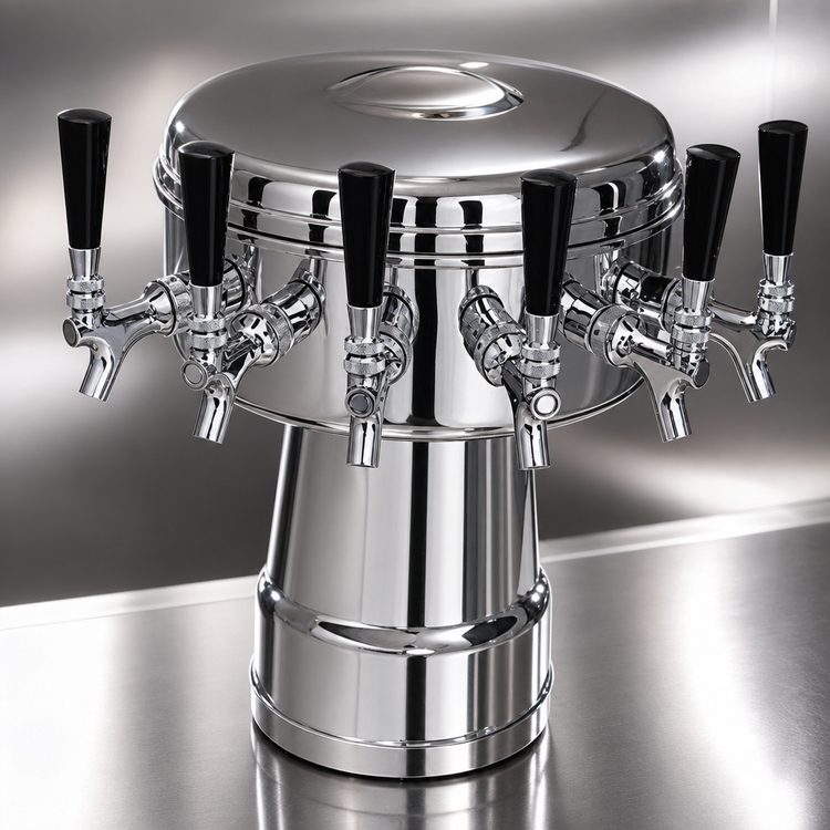 Product image #4 for Glastender 5-Faucet Mushroom Draft Dispensing Tower, Mirror Finish, Air-Cooled Countertop