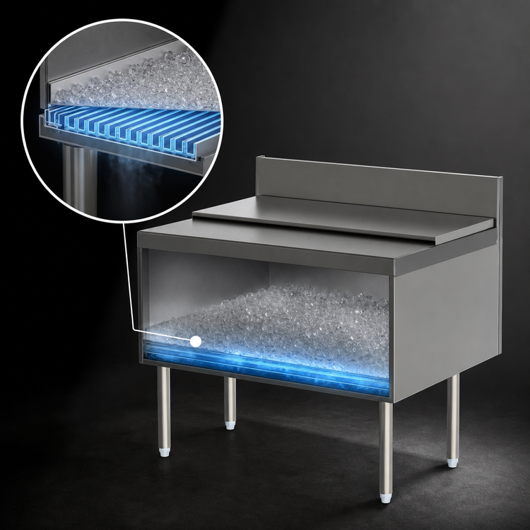 Product image #4 for Perlick Top Shelf TSF Series Full-Depth Underbar Ice Bin/Cocktail Unit with 10-Circuit Cold Plate, 24 x 24 Inches