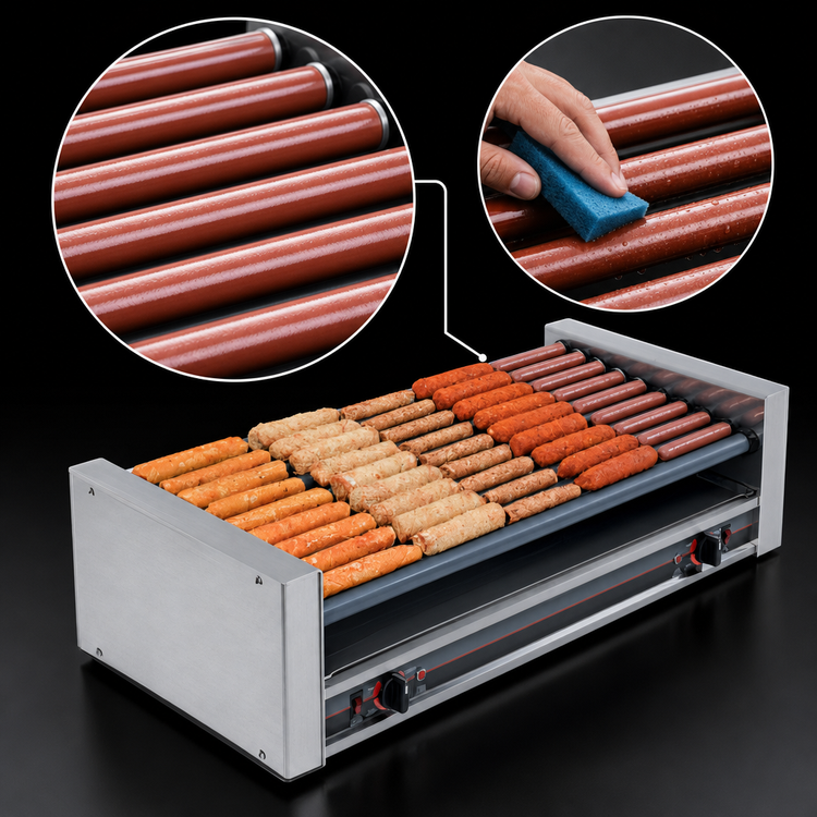 Product image #4 for Roll-A-Grill 45 Hot Dog Slanted Roller Grill with 10 GripsIt Rollers, 230V