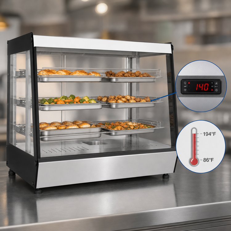 Product image #4 for Atosa Countertop Heated Display Case with Straight Front Glass, 5.3 Cu. Ft., Stainless Steel