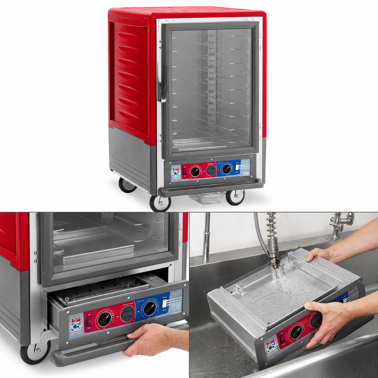 Product image #4 for Metro C5 3 Series Half-Height Mobile Heated Holding & Proofing Cabinet with Insulation Armour, Combination Module, Clear Polycarbonate Door, Universal Wire Slides, Red