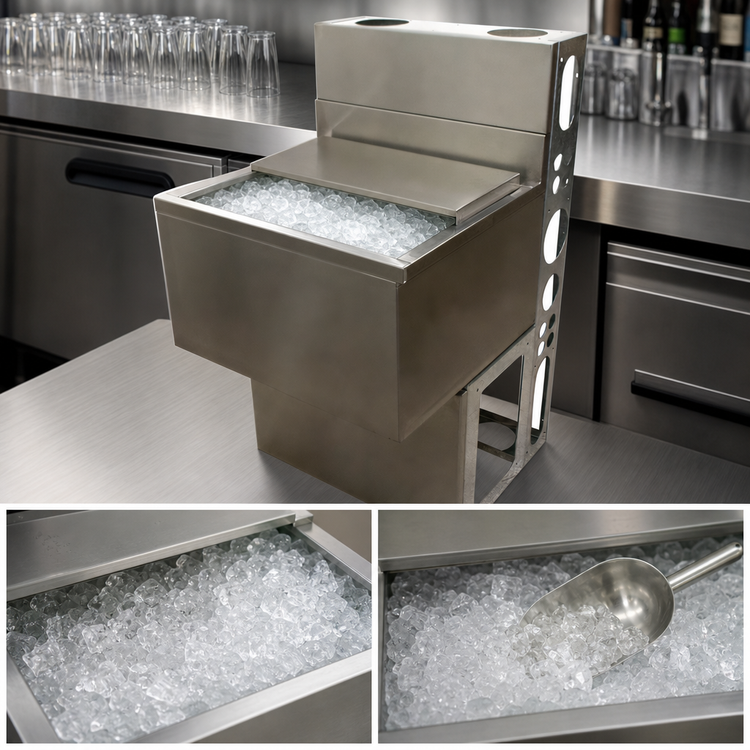 Product image #5 for BK Resources 43-Inch Underbar Ice Bin with 8-Circuit Aluminum Cold Plate, 167 lb Capacity and 4-Inch Backsplash