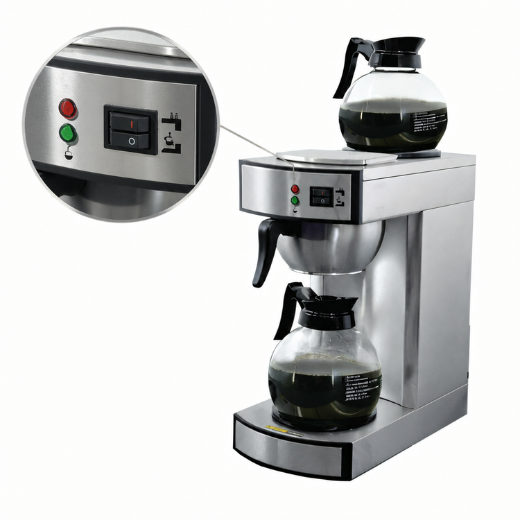 Product image #4 for Omcan Stainless Steel Manual Pourover Commercial Drip Coffee Maker with 2 Glass Decanters and 2 Warmers