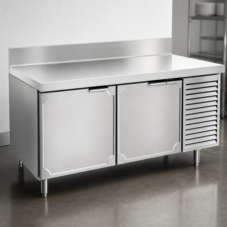 Product image #4 for La Rosa Three-Section Reach-In Work Top Freezer Base with Doors, Self-Contained, 86 Inch Wide, 1/2 HP