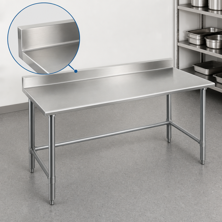Product image #4 for Eagle Group Budget Series 84-Inch x 36-Inch 430 Stainless Steel Work Table with 4-1/2-Inch Backsplash and Tubular Base