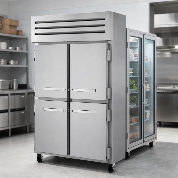Product image #4 for True SPEC SERIES Pass-Thru Two-Section Reach-In Refrigerator with 4 Half Solid Front Doors and 2 Glass Rear Doors