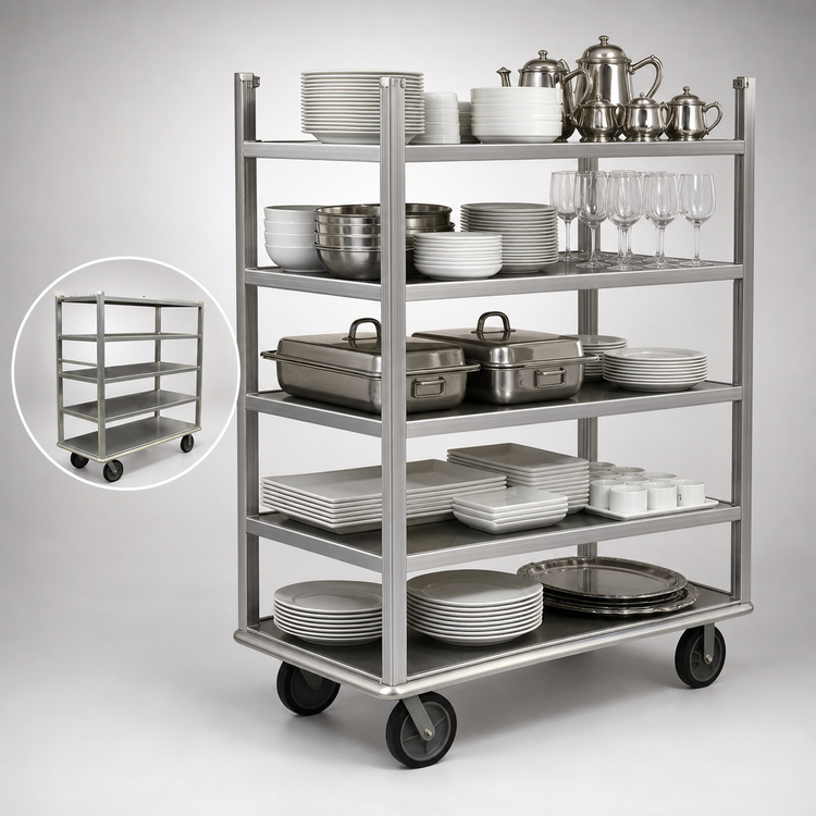 Product image #4 for Carter-Hoffmann T545 Open-Design Aluminum Queen Mary China & Silver Transporter Cart, 5 Shelves