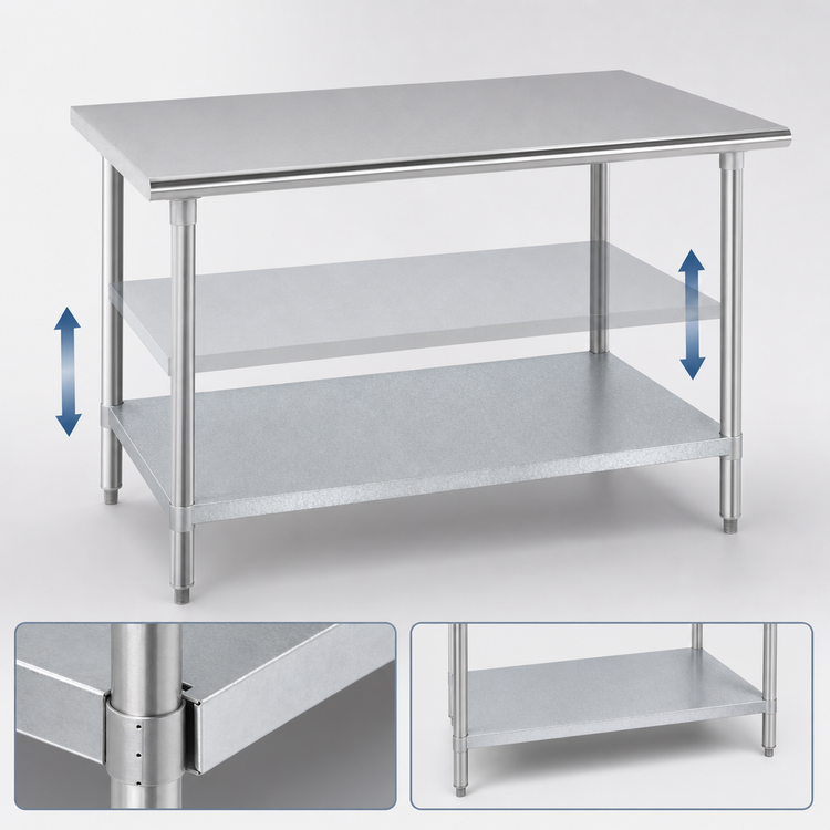 Product image #4 for Advance Tabco 108 Inch x 36 Inch 304 Stainless Steel Flat Top Work Table with Galvanized Undershelf and Legs