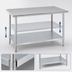 Thumbnail image #4 for Advance Tabco 108 Inch x 36 Inch 304 Stainless Steel Flat Top Work Table with Galvanized Undershelf and Legs