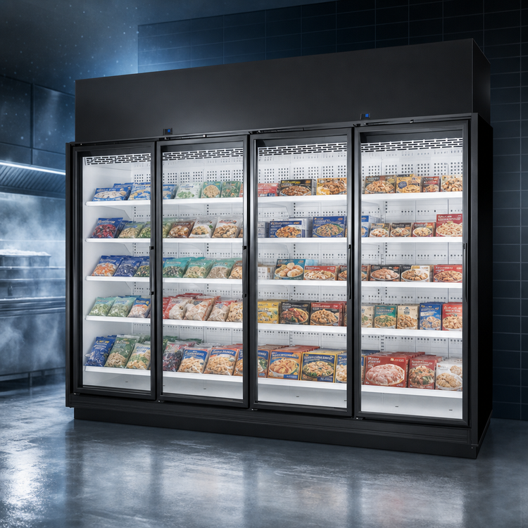 Product image #4 for True 4-Section Low Temp Self-Contained Glass Door Freezer Merchandiser, Black Exterior/White Interior, Left-Hinge, 154.4 Cu. Ft.