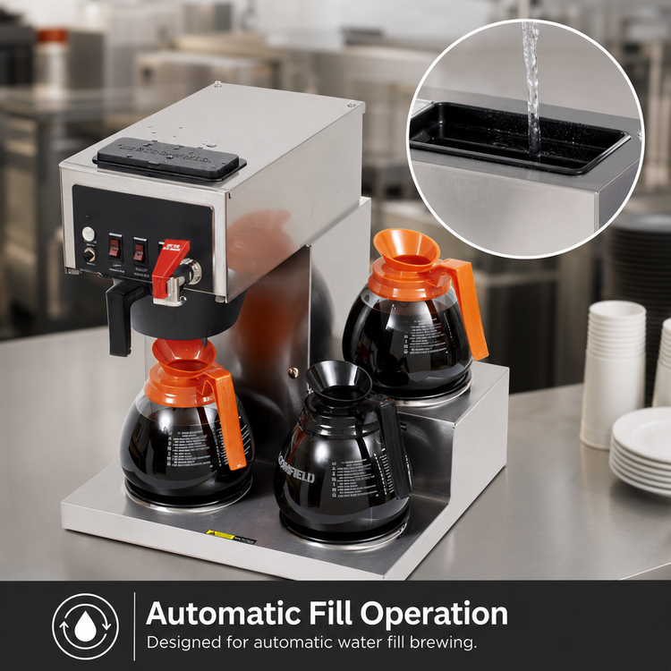 Product image #4 for Koffee King® Low Profile Automatic Fill Fresh Brew Coffee Brewer with Faucet, 3 Lower Warmers, and Pour Over Option
