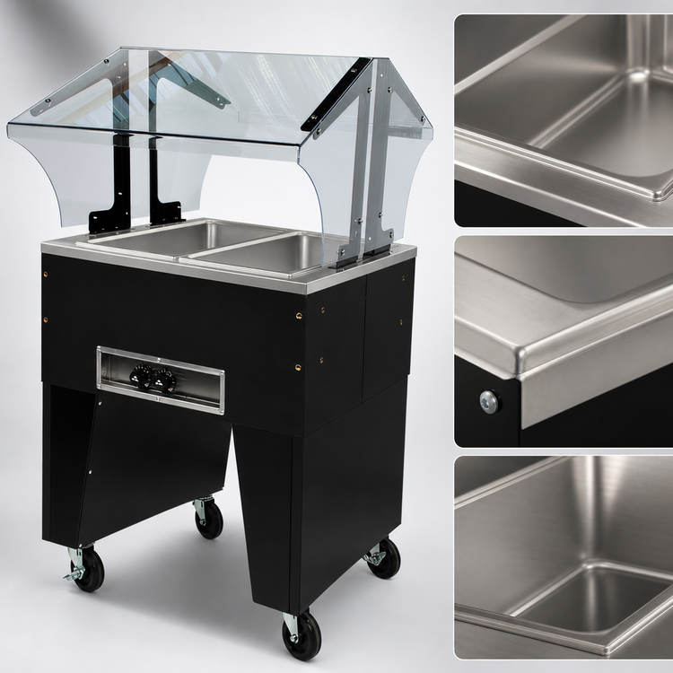 Product image #4 for 2-Well Portable Electric Hot Food Buffet Table with Open Base and Double-Sided Sneeze Guard