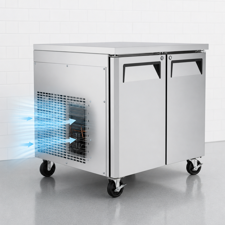 Product image #4 for Turbo Air M3 Two-Section Undercounter Refrigerator, 9.0 Cu. Ft., Self-Contained Rear-Mount, Stainless Steel, Solid Swing Doors