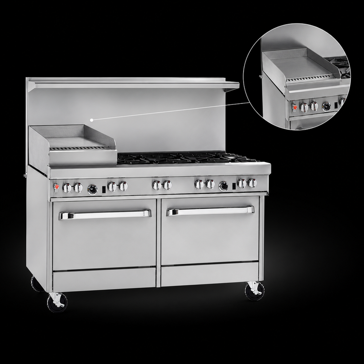 Product image #4 for Southbend Ultimate 60-Inch Gas Restaurant Range with 5 Burners, Raised Griddle/Broiler, Standard Oven and Cabinet Base