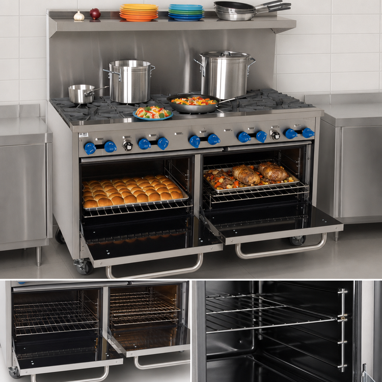 Product image #4 for Comstock-Castle 60-Inch Wide 10-Burner Gas Range with 2 Standard Ovens, Back Riser and High Shelf