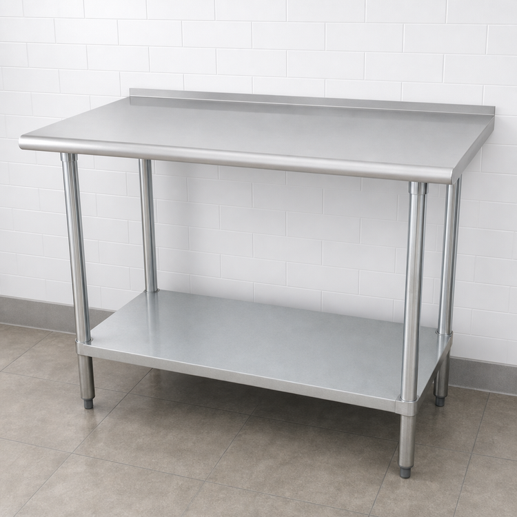 Product image #4 for Advance Tabco 144-Inch x 30-Inch 16 Gauge 430 Stainless Steel Work Table with Rear Up-Turn and Galvanized Undershelf