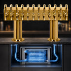 Thumbnail image #4 for Micro Matic USA DPT412PVDKR-3 12-Faucet Double Pedestal Countertop Draft Beer Tower, Glycol Cooled, PVD Brass