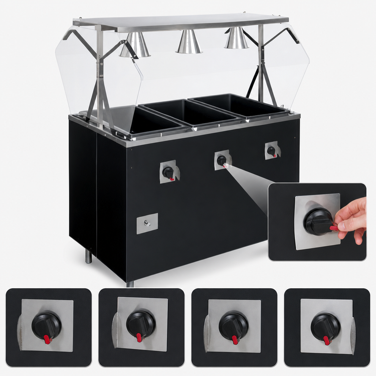 Product image #4 for Vollrath 2-Series Affordable Portable Deluxe 4-Well Mobile Hot Food Station with Buffet-Style Breath Guard