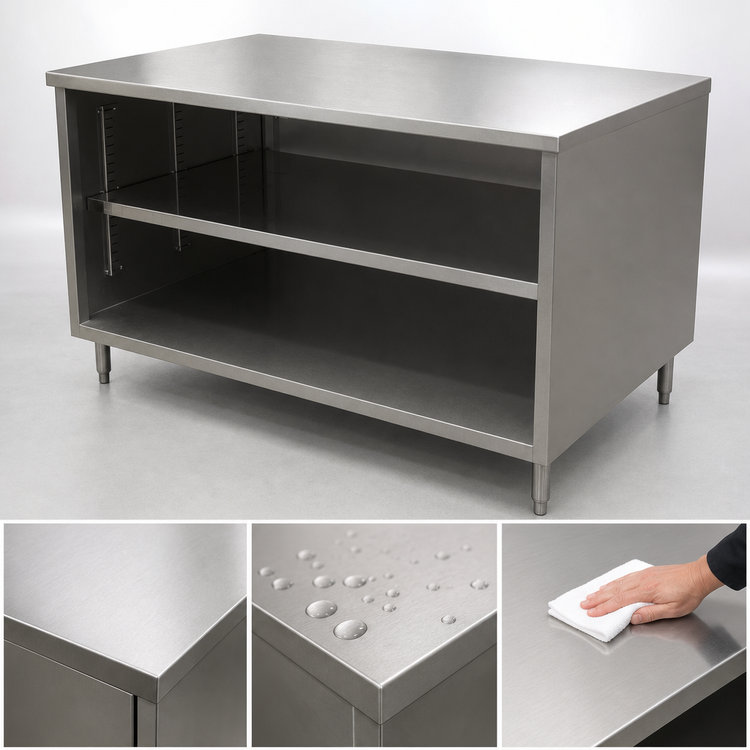 Product image #4 for BK Resources Stainless Steel Chef Table Cabinet Base with Open Front, 36 x 30 x 34-3/4 Inches