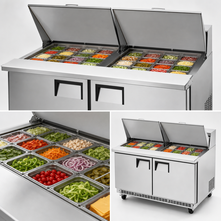Product image #4 for Everest Refrigeration Two-Section Back-Mount Mega-Top Sandwich Prep Table, 59-1/8-Inch Wide, Self-Contained R290 Refrigeration