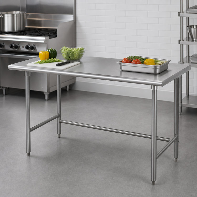 Product image #4 for Advance Tabco 144-Inch x 36-Inch Stainless Steel Flat Top Work Table with Side & Rear Crossrails