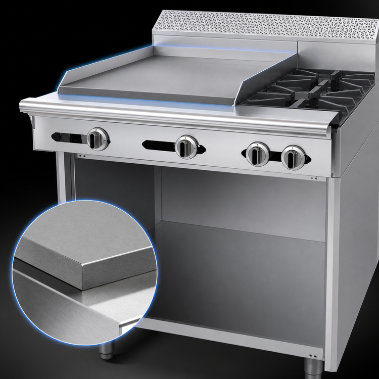 Product image #4 for Garland Cuisine Series Heavy Duty 36-Inch Natural Gas Combination Top Range with 24-Inch Left Griddle, 2 Right Open Burners, and Storage Base