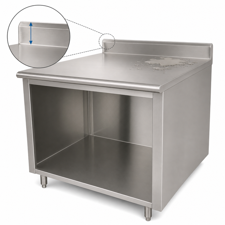 Product image #4 for Advance Tabco 72 Inch x 24 Inch 14-Gauge 304 Stainless Steel Work Table with Open Front Cabinet Base and 5-Inch Backsplash