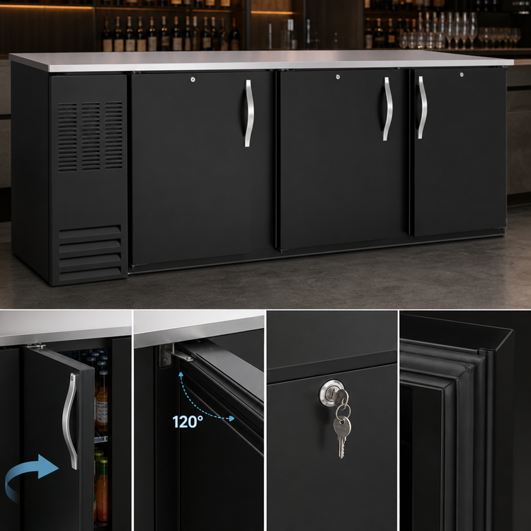 Product image #4 for Beverage-Air BB94HC-F-B Three-Section Food-Rated Back Bar Refrigerator with Solid Doors, Black Exterior