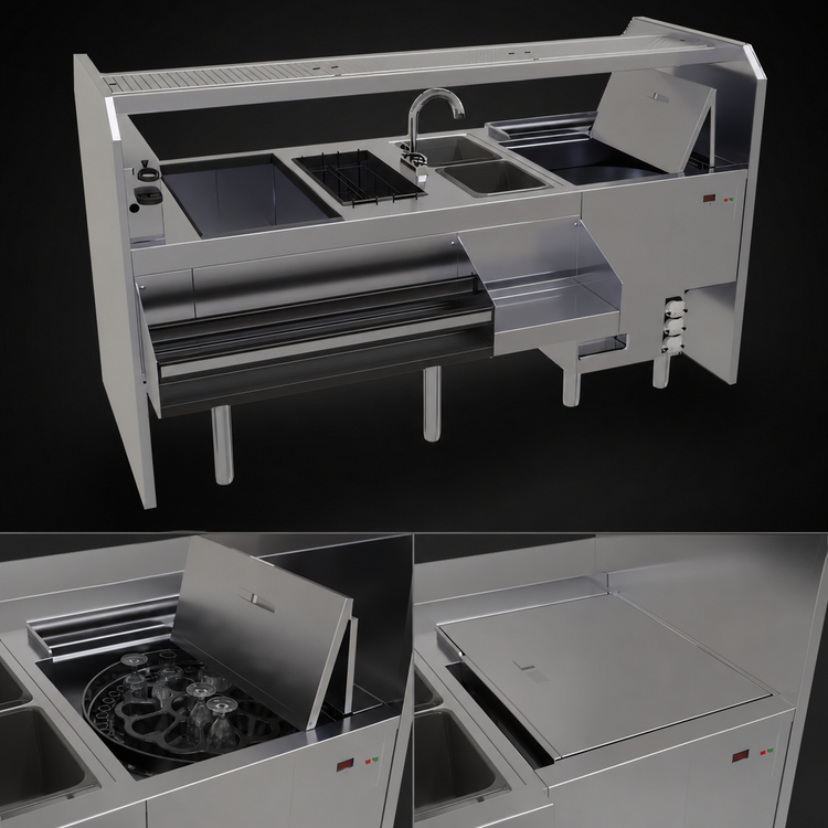Product image #4 for Glastender Complete Style Pass-Thru Cocktail Station with GW24 Glasswasher, Rightward Workflow, 78-Inch x 32-Inch