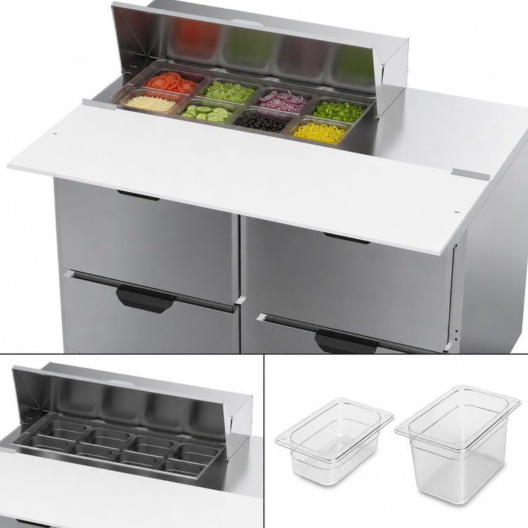 Product image #5 for Beverage Air 48-Inch Two-Section Refrigerated Sandwich Prep Table with 4 Drawers, 8 1/6-Size Pan Top, and 17-Inch Cutting Board