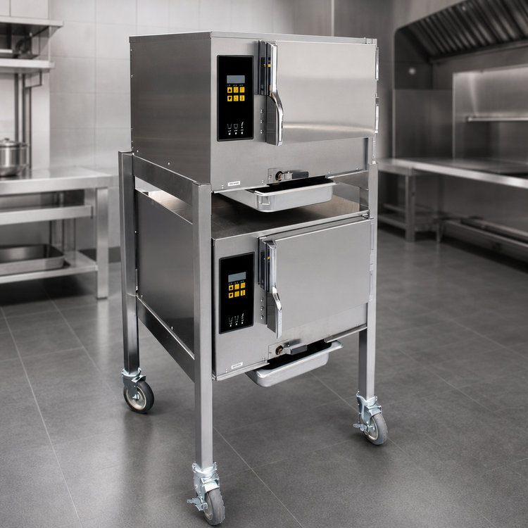 Product image #4 for AccuTemp Evolution Double-Stacked Connectionless Boilerless Electric Convection Steamer with Stand, 2 Compartments, 3-Pan Capacity Each, 208V