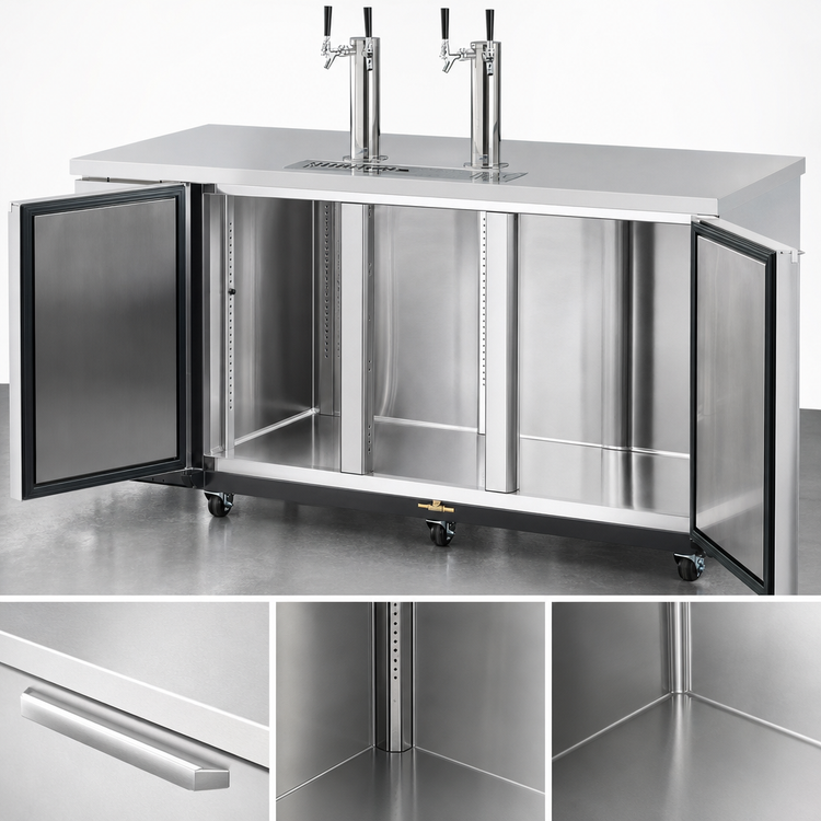 Product image #4 for Turbo Air Super Deluxe 69-Inch Stainless Steel Underbar Beer Dispenser with Dual Beer Towers, 3 Half-Barrel Capacity