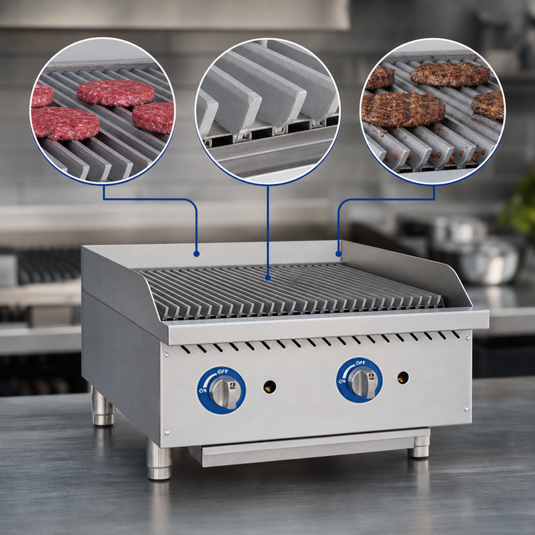 Product image #4 for Globe 24-Inch Countertop Gas Charbroiler with Char Rock Heating, 80,000 BTU