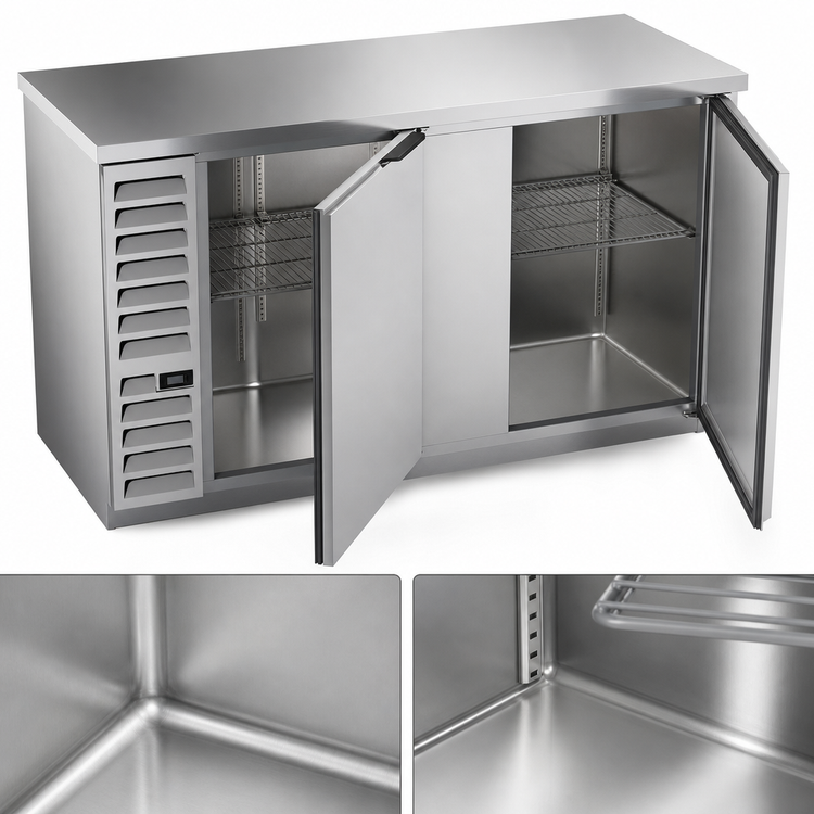 Product image #4 for Beverage-Air 68-Inch Two-Section Food-Rated Back Bar Refrigerator with Solid Doors and Left-Side Compressor (BB68HC-F-S)